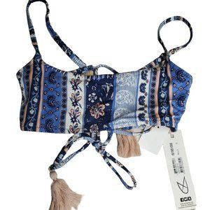 Bounty Bikini Swim Top Blue White Paisley Floral Stretch S New